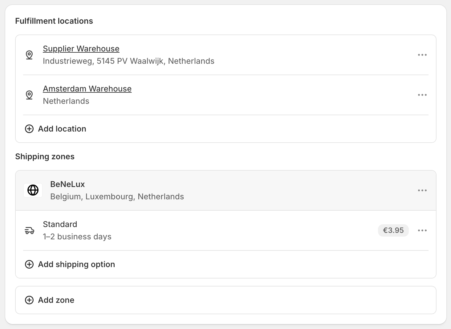 Supplier Warehouse and Amsterdam Warehouse now sharing one BeNeLux shipping zone at 3.95 euros