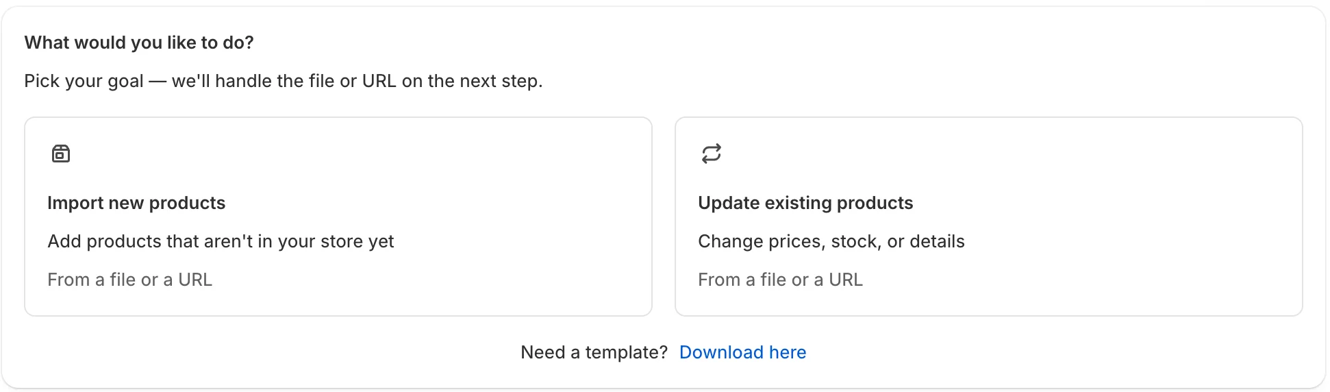 Simple CSV dashboard with the Download here link for templates