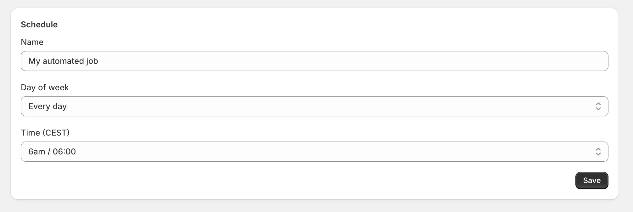 Simple CSV schedule task screen for recurring supplier sync
